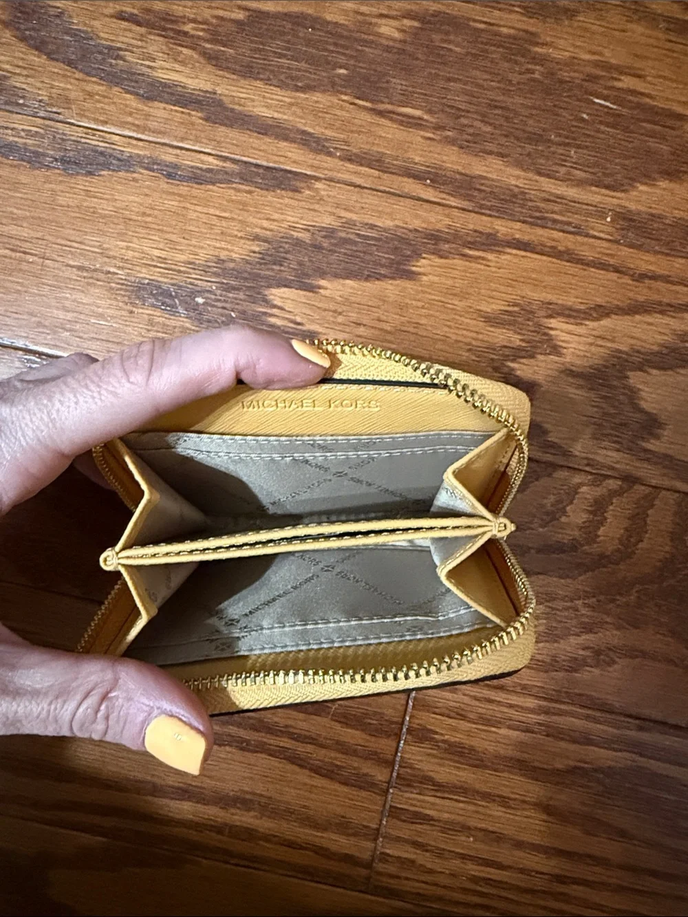 Michael Kors Orange Saffiano Zip Card Case with Gold Logo